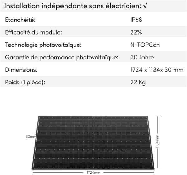 Zendure Panneau solaire Bi-facial/Bi-verre 1118W, avec APsystems EZ1 Micro onduleur, Convient pour Zendure SolarFlow Hyper Hub, IP68, Applicable pour Les toits, balcons, etc – Image 2