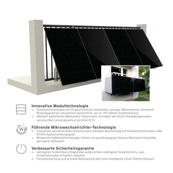 Kaiser® Kit solaire plug & play 800 W – Solution complète avec onduleur, panneaux solaires All Black, accessoires et câble de 7 m inclus, pilotable via application. – Image 4